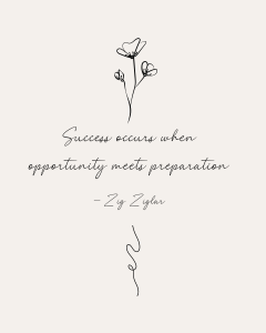 Minimal illustration with text: "Success is when opportunity meets preparation - Zig Ziglar" a motivational quote for actors to prioritise their work with time management strategies