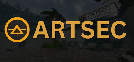 ARTSEC logo in orange over a dark, atmospheric video game scene with trees and buildings. ARTSEC Dunwell game key art featuring the orange ARTSEC logo over a dark outdoor scene.